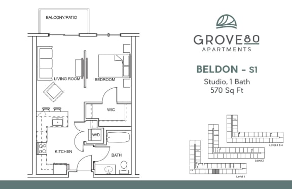 0 Bed 1 Bath Floor Plan at Grove80 Apartments, Cottage Grove, 55016