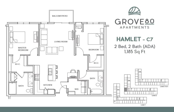 2 Bedroom Floor Plan at Grove80 Apartments, Cottage Grove, MN, 55016