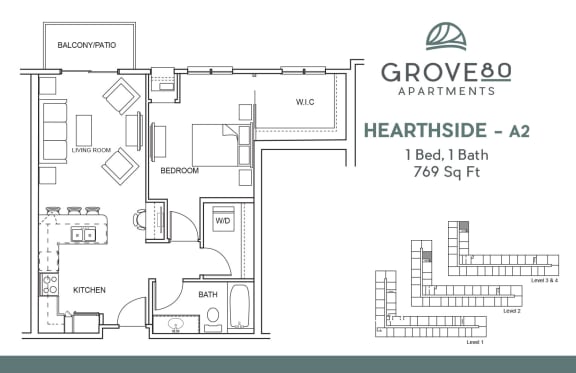 One Bedroom Floor Plan at Grove80 Apartments, Cottage Grove, Minnesota