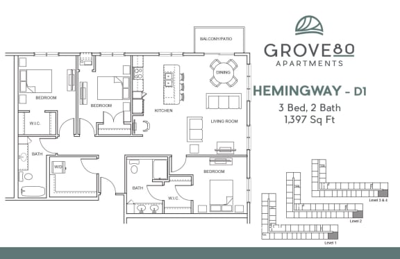 3 Bed 2 Bath Floor Plan 3 Bed 2 Bath Floor Plan at Grove80 Apartments, Cottage Grove, MN