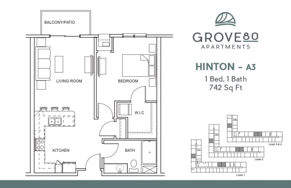 1 Bed 1 Bath Floor Plan at Grove80 Apartments, Cottage Grove, 55016