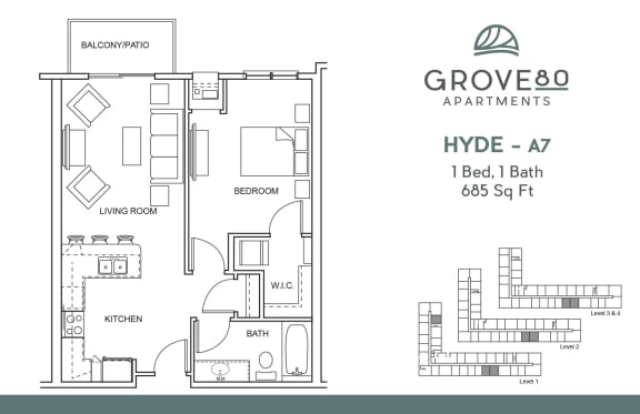One Bed Floor Plan at Grove80 Apartments, Cottage Grove, MN