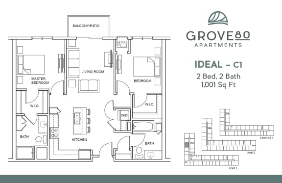 Two Bedroom Two Bath Floor Plan at Grove80 Apartments, Cottage Grove, MN