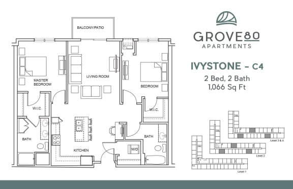 2 Bedroom 2 Bathroom Floor Plan at Grove80 Apartments, Cottage Grove