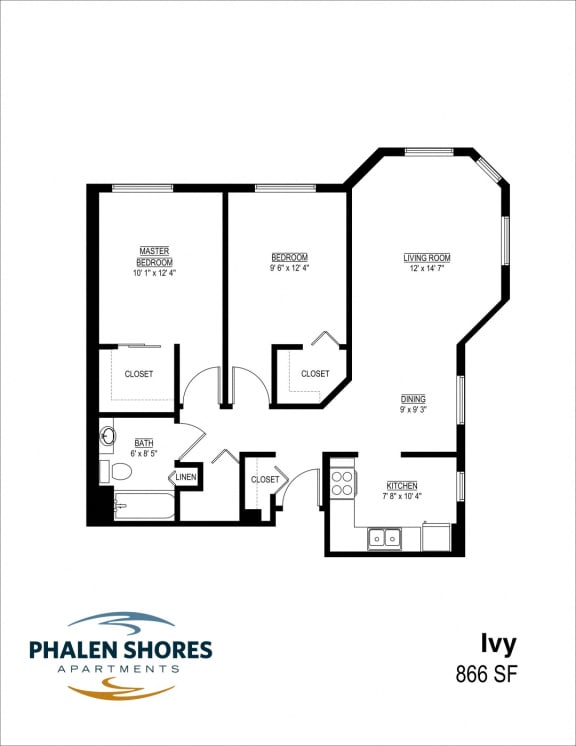 Floor Plan  Ivy 2 bedroom 1 bath corner floor plan