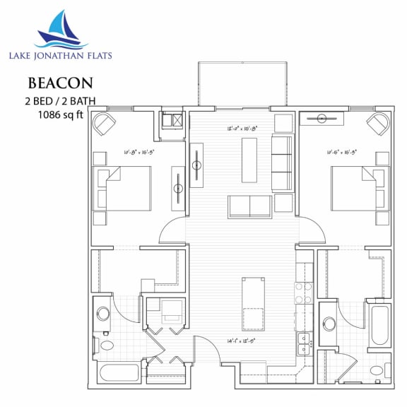 Floor Plan  Beacon 2 Bed 2 Bath Floor Plan at Lake Jonathan Flats, Chaska, MN