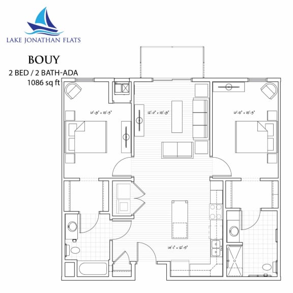 Buoy 2 Bedroom 2 Bathroom Floor Plan at Lake Jonathan Flats, Chaska, 55318