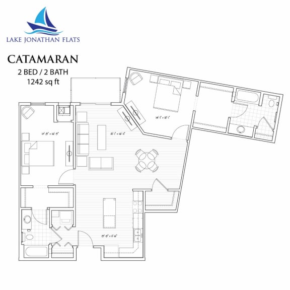 2 bedroom 2 bath Floor Plan 2 bedroom 2 bath Floor Plan at Lake Jonathan Flats, Minnesota, 55318