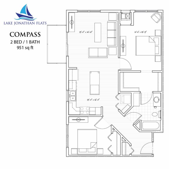 Floor Plan  Compass 2 Bedroom 2 Bathroom Floor Plan at Lake Jonathan Flats, Chaska, MN, 55318