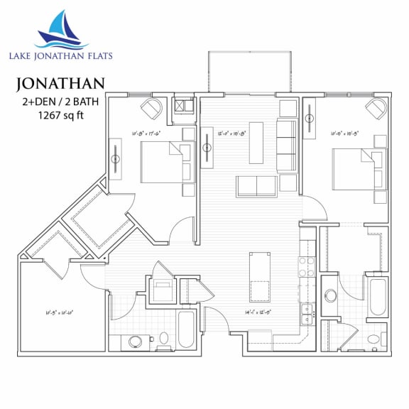 Jonathan 2 Bedroom 2 Bathroom Floor Plan at Lake Jonathan Flats, Chaska, MN, 55318