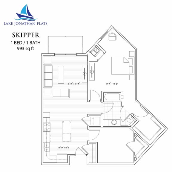 Floor Plan  Skipper 1 Bed 1 Bath Floor Plan at Lake Jonathan Flats, Minnesota, 55318