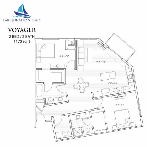 Voyager 2 Bed 2 Bath Floor Plan at Lake Jonathan Flats, Chaska