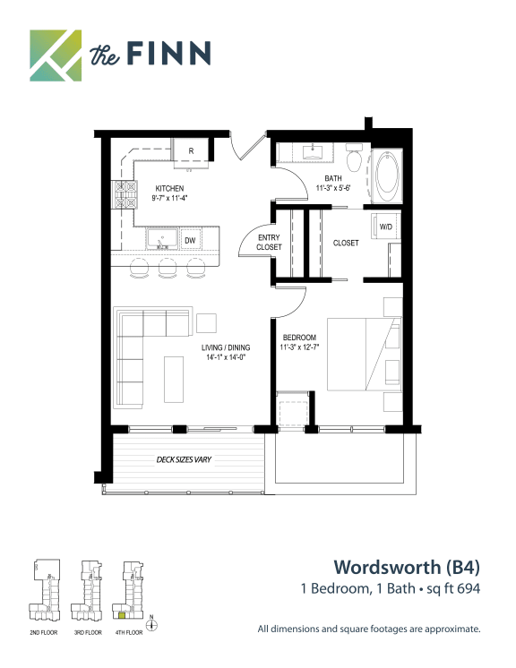Floor Plan  1 bedroom 1 bathroom Floor plan D at The Finn Apartments, St. Paul, 55116