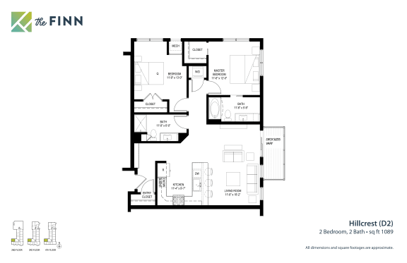 Floor Plan  2 bedroom 2 bathroom Floor plan A at The Finn Apartments, St. Paul, MN 55116