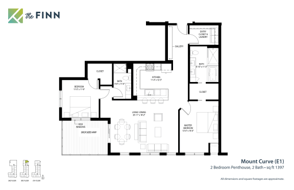 2 bedroom 2 bathroom Floor plan D 2 bedroom 2 bathroom Floor plan D at The Finn Apartments, St. Paul