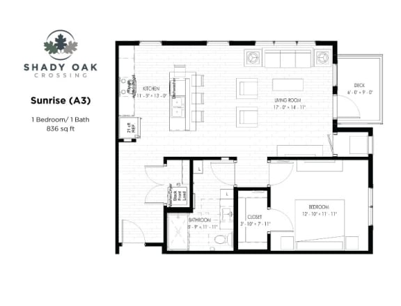 Sunrise - A3 Floor Plan 836 Sq.Ft. Sunrise - A3 Floor Plan at Shady Oak Crossing, Minnesota