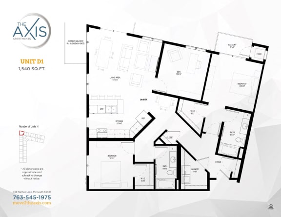 Unit D1 Floorplan at The Axis