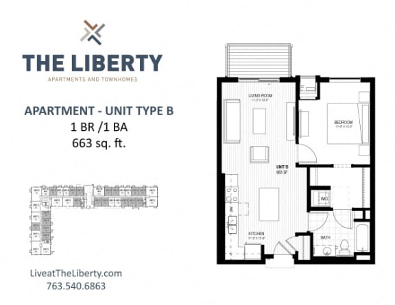 B Floor plan at The Liberty Apartments &amp; Townhomes, Golden Valley