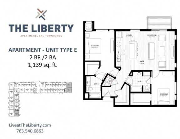 E Floor plan at The Liberty Apartments &amp; Townhomes, Golden Valley, Minnesota