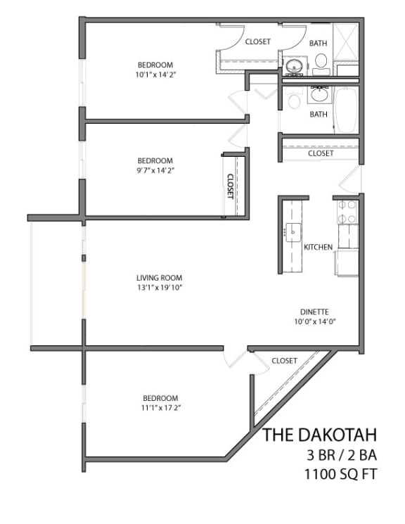 The Dakotah floor plan with three bedroom and two bath