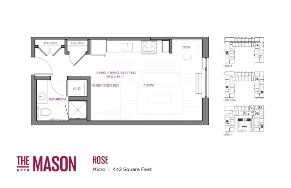 Rose 442 Sq.ft Floor Plan at The Mason, St. Paul, MN
