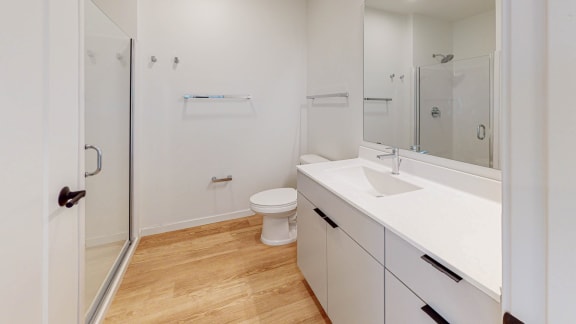 Renovated Bathrooms With Quartz Counters at The Mason, St. Paul, MN, 55114