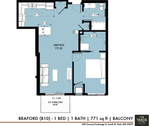 Floor Plan  1 bed 1 bath floor plan Fat The Yards, Minnesota, 55075