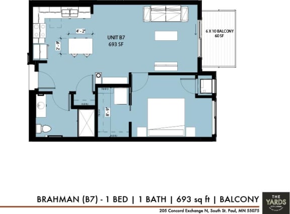 1 bed 1 bath floor plan D at The Yards, South St. Paul