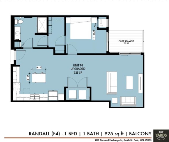 1 bed 1 bath floor plan H at The Yards, South St. Paul, MN