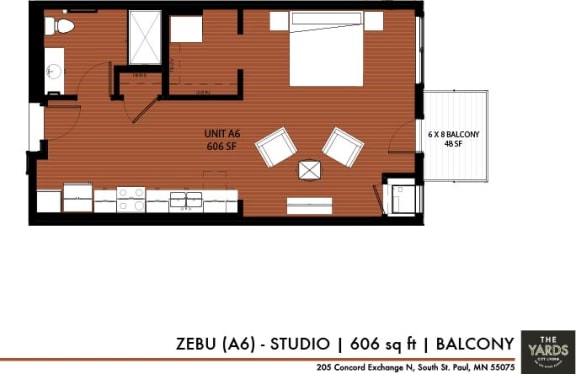 Studio 1 bath floor plan e at The Yards, South St. Paul, 55075