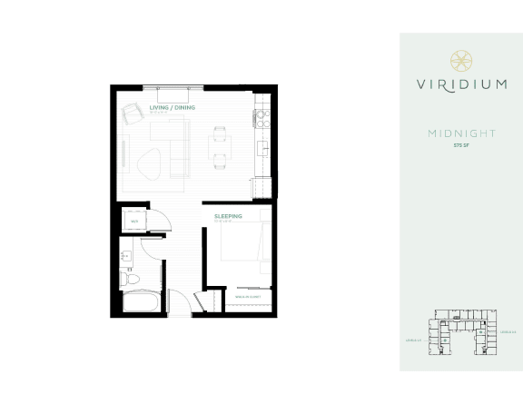 Midnight &#x2022; ALCOVE &#x2022; 1 Bedroom 1 Bathroom Floor Plan at Viridium, Minnesota, 55401