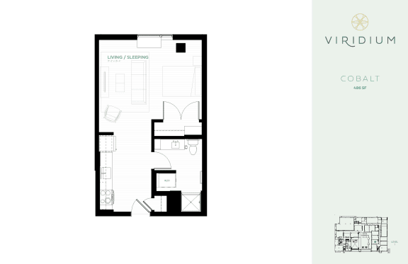 studio floor plan cobalt at Viridium Apartments, Minneapolis, MN