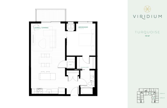 Floor Plan  1 bedroom floor plan turquoise at Viridium Apartments, Minneapolis, 55401