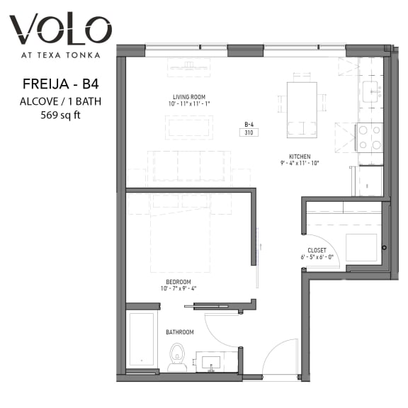 1 bed 1 bath floor plan at Volo at Texa Tonka Apartments, St Louis Park, MN, 55426