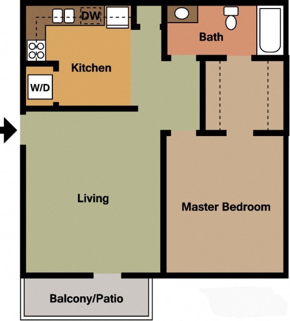  Floor Plan 1 Bedroom 1 Bath Aspen Village
