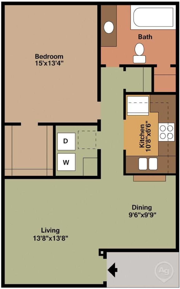Floor Plan  1 Bedroom 1 Bath Hampton Falls Apartments, Huntsville Alabama