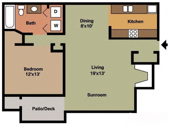 Floor Plan  1 bed - 1bath