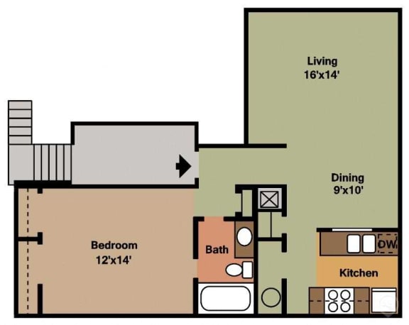 Floor Plan  Ashford Terrace Apartments One Bedroom One Bath Huntsville, AL