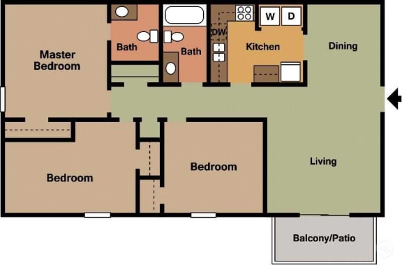  Floor Plan 3 Bedroom 1.5 Bath Aspen Village