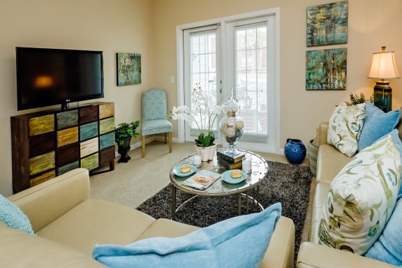 Furnished apartment living room at Cypress Cove