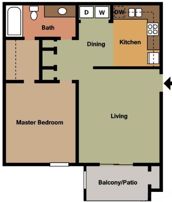 Floor Plan  High Country Apartments One Bedroom One Bath Tuscaloosa, AL