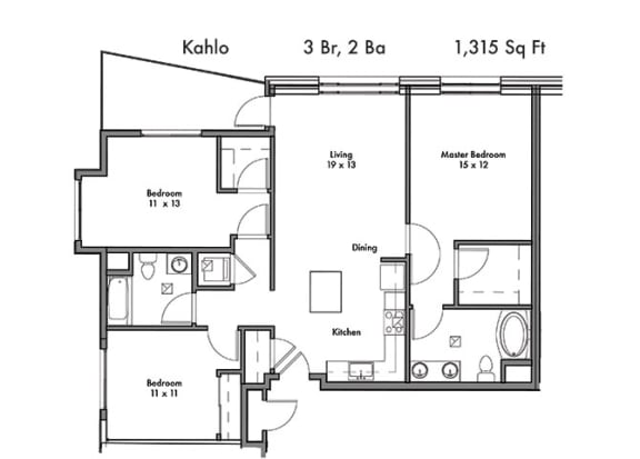 3 Bed, 2 Bath Floor Plan 3 Bed, 2 Bath Floor Plan at Discovery West, Issaquah, 98029