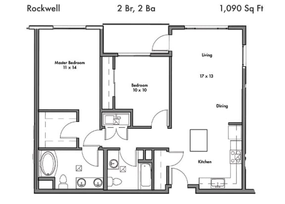 2 Bedroom 2 Bathroom Floor Plan 2 Bedroom 2 Bathroom Floor Plan at Discovery West, Washington