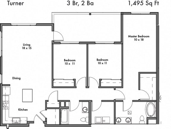 3 Bed, 2 Bath Floor Plan 3 Bed, 2 Bath Floor Plan at Discovery West, Issaquah