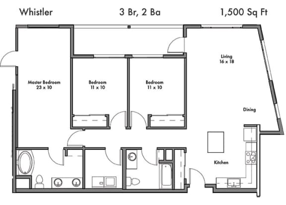 Floor Plan  Three Bed Two Bath Floor Plan at Discovery West, Issaquah, WA, 98029