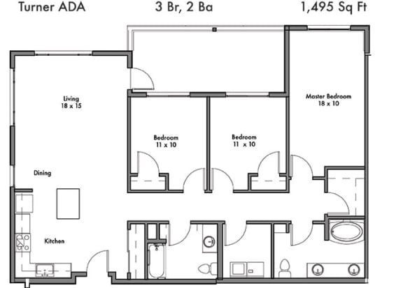 3 Bedroom and 2 Bath Floor Plan 3 Bedroom and 2 Bath Floor Plan at Discovery West, Washington