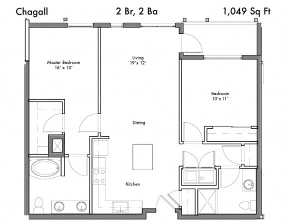 2 Bed 2 Bath Floor Plan 2 Bed 2 Bath Floor Plan at Discovery West, Washington, 98029