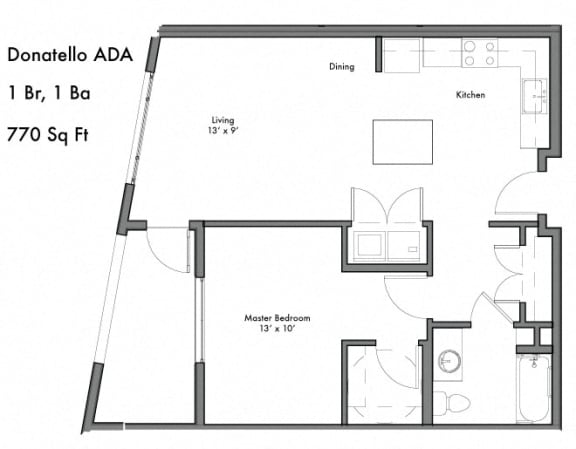 1 Bedroom 1 Bathroom Floor Plan 1 Bedroom 1 Bathroom Floor Plan at Discovery West, Issaquah, Washington