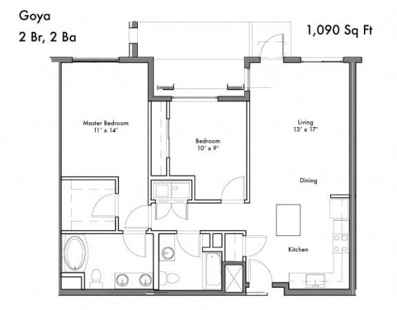 Two Bed Two Bath Floor Plan at Discovery West, Issaquah, Washington