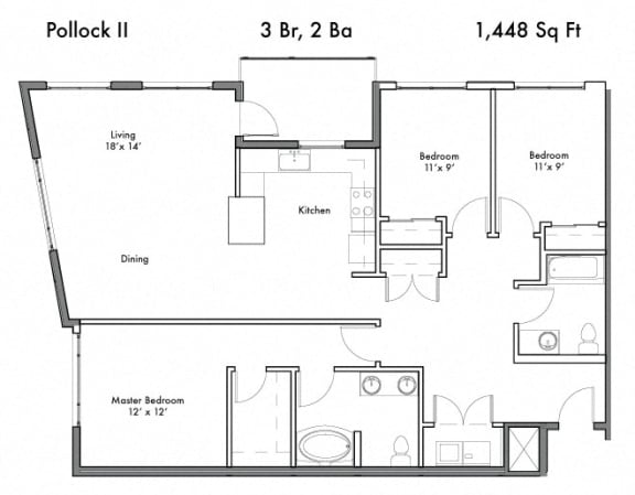 3 Bedroom and 2 Bath Floor Plan 3 Bedroom and 2 Bath Floor Plan at Discovery West, Issaquah, Washington